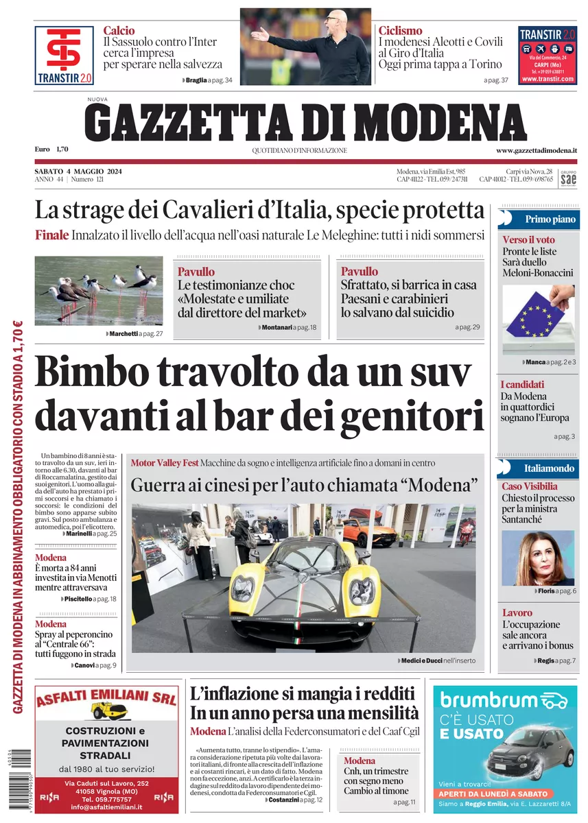 Prima-pagina-gazzetta di modena-oggi-edizione-del-2024-05-04